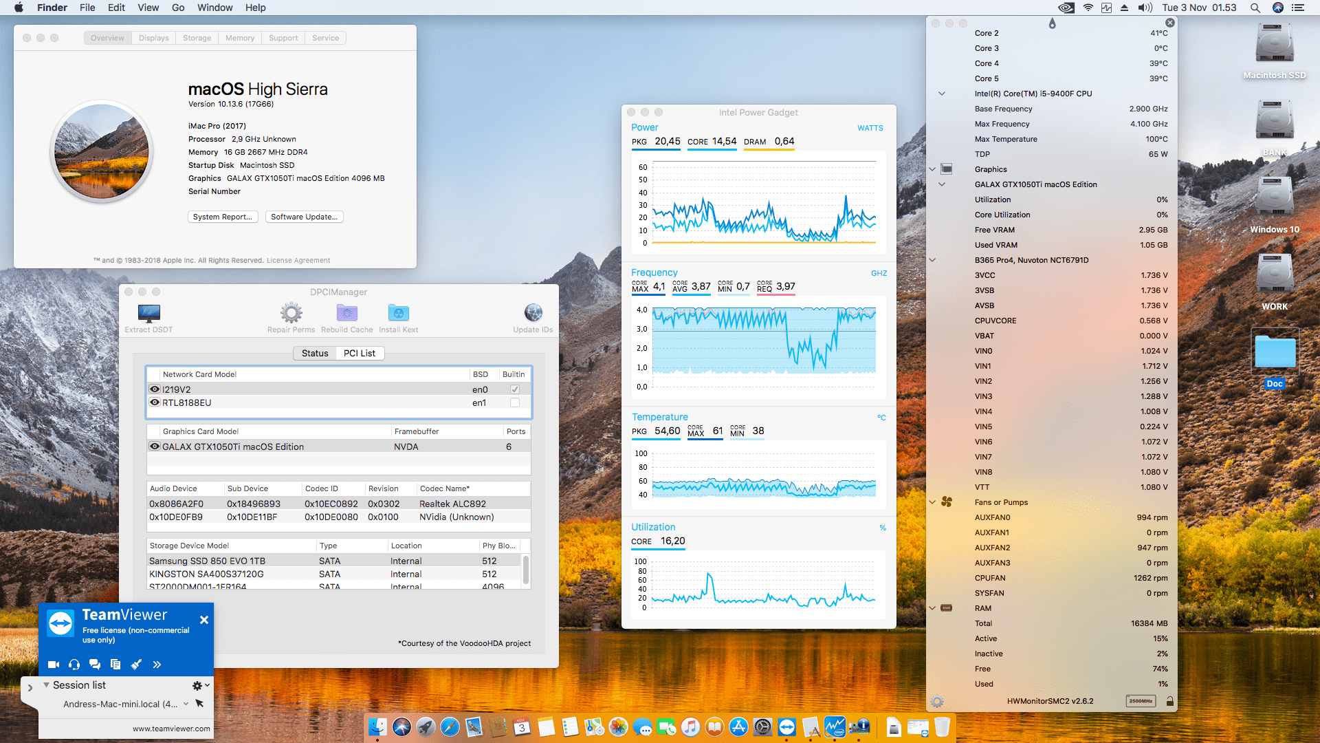 Success Hackintosh macOS High Sierra 10.13.6 Build 17G66 in Asrock B365 Pro 4 + Intel Core i5 9400F + Galax GTX 1050Ti